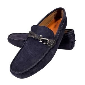 Aldo Men's Navy Blue Suede Loafers Size 9.5 Casual with Metal Bit Detail